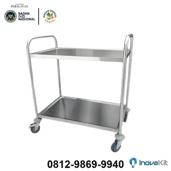 Service Trolley 2 Tiers Standar Dapur MBG | Troli Instrumen 2 Susun