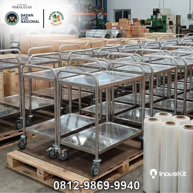 Service Trolley 2 Tiers Standar Dapur MBG | Troli Instrumen 2 Susun