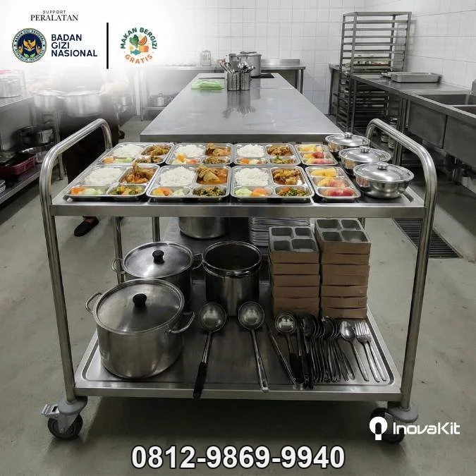 Service Trolley 2 Tiers Standar Dapur MBG | Troli Instrumen 2 Susun
