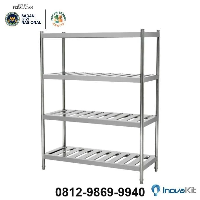 Sloted Pan 4 Tiers Standar Dapur MBG | Rak Penyimpanan Pan Berlubang