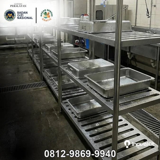 Sloted Pan 4 Tiers Standar Dapur MBG | Rak Penyimpanan Pan Berlubang