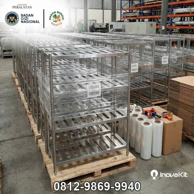 Sloted Pan 4 Tiers Standar Dapur MBG | Rak Penyimpanan Pan Berlubang