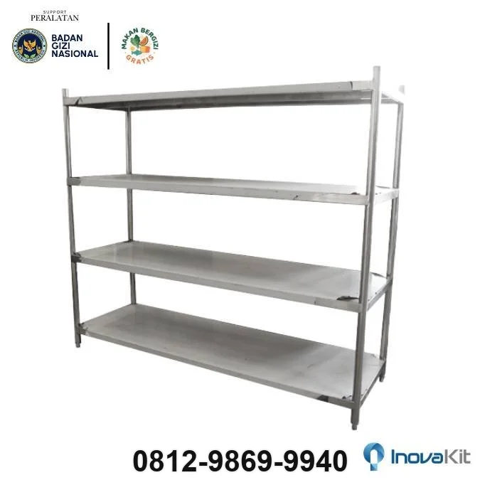 Solid Pan Rack 4 Tiers Standar Dapur MBG | Rak Pan Stainless