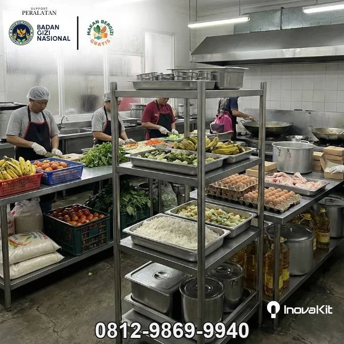 Solid Pan Rack 4 Tiers Standar Dapur MBG | Rak Pan Stainless