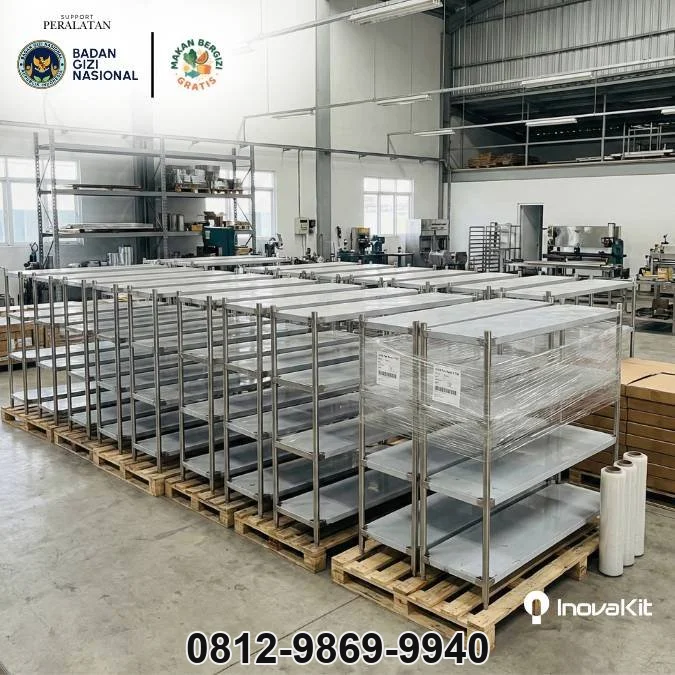 Solid Pan Rack 4 Tiers Standar Dapur MBG | Rak Pan Stainless