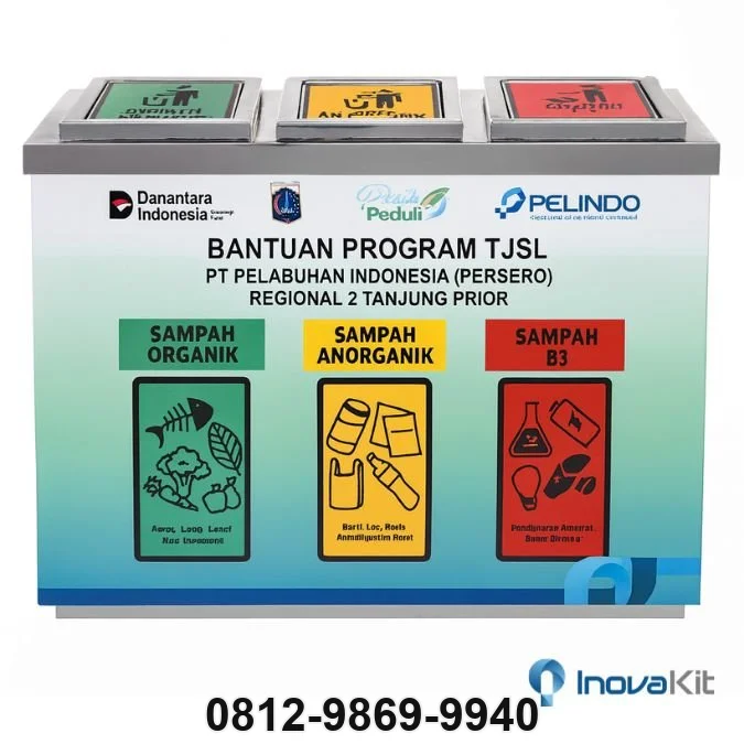Tempat Sampah Stainless 3 in 1 Model Kotak 1