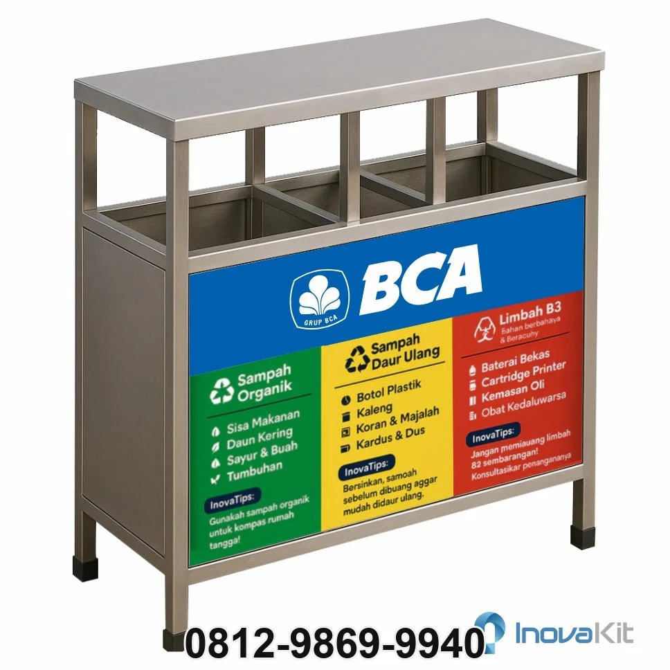 Jual & Distributor Tempat Sampah Stainless 3 in 1 Model Kotak 2 di Babelan, Bekasi — Harga Pabrik, Vendor, Fabrikasi