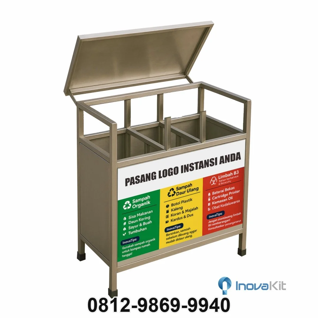 Tempat Sampah Stainless 3 in 1 Model Kotak 2