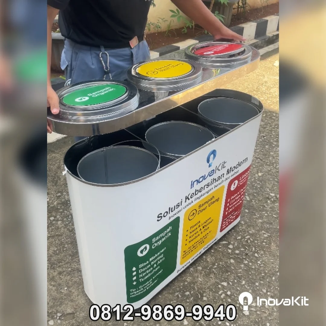 Tempat Sampah Stainless Silinder 3 in 1