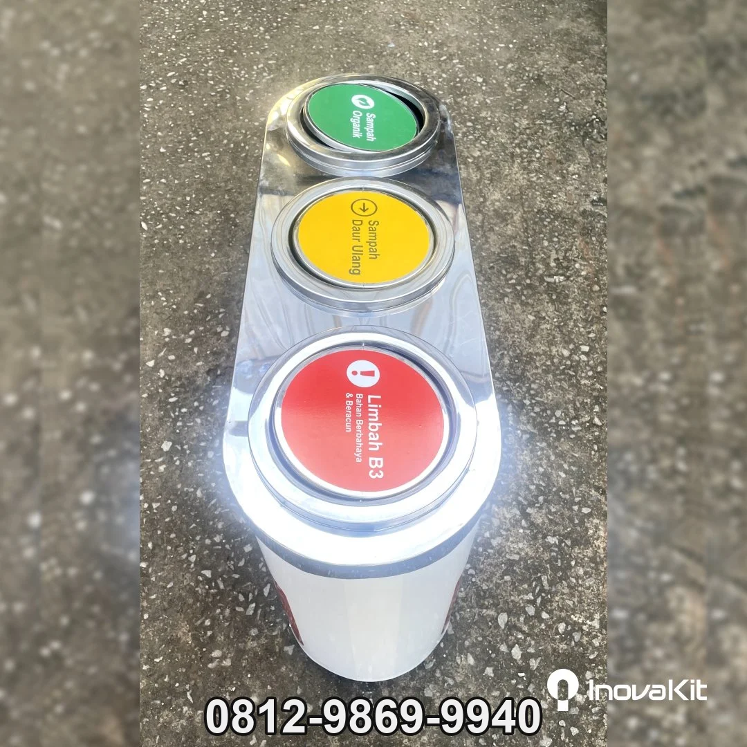 Jual & Distributor Tempat Sampah Stainless Silinder 3 in 1 di Buaran Bambu, Pakuhaji, Tangerang — Harga Pabrik, Vendor, Fabrikasi