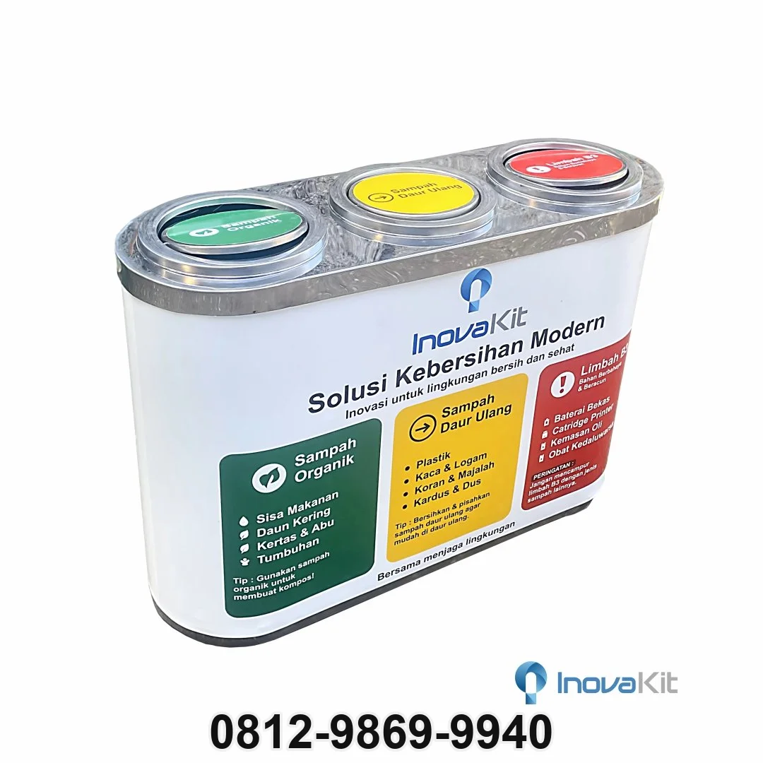 Tempat Sampah Stainless Silinder 3 in 1
